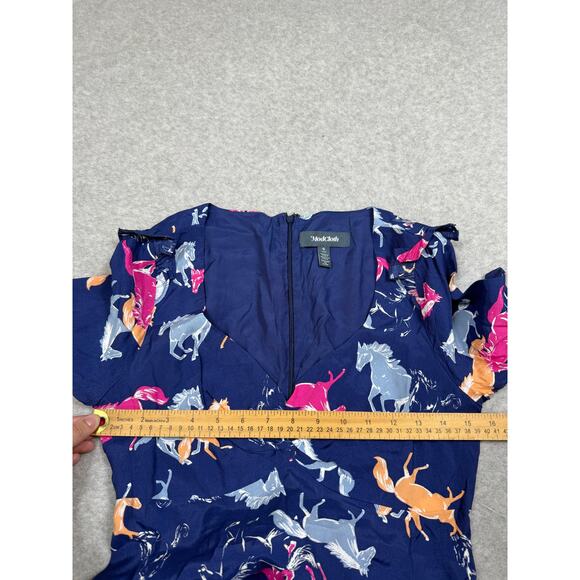 Modcloth Womens Size S Blue Horses Neon Stampede Mini Dress - Picture 4 of 10